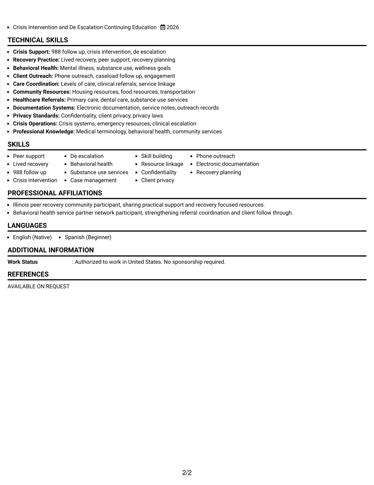 Resume Example Page 2