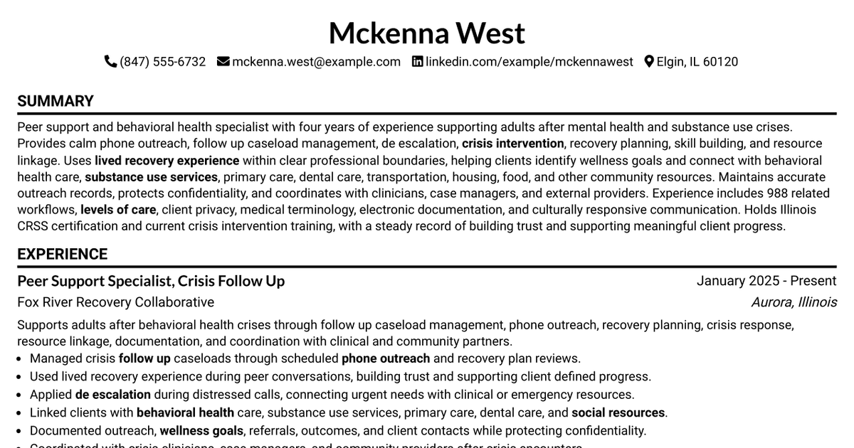 7 Peer Support/Engagement Specialist - Follow Up Resume Templates with Example