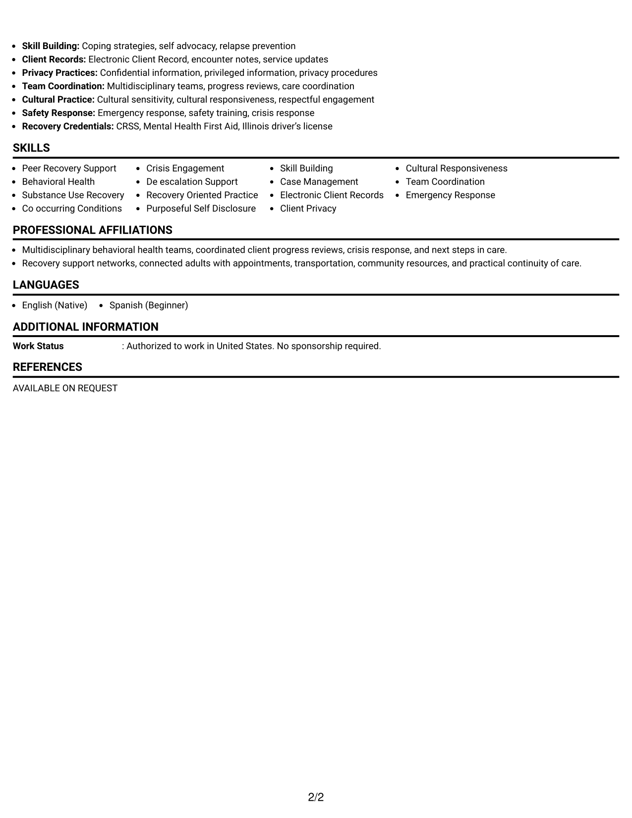 Resume Example Page 2