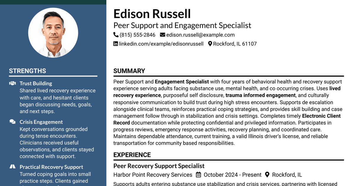 7 Peer Support/Engagement Specialist Resume Templates with Example
