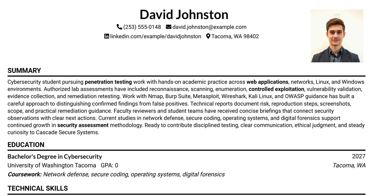 33 Penetration Tester Intern Resume Templates with Example 2026 (ATS-Optimized)