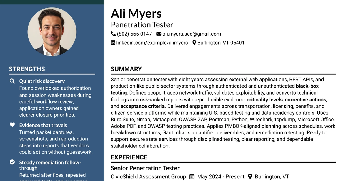 33 Penetration Tester Resume Templates with Example 2026 (ATS-Optimized)
