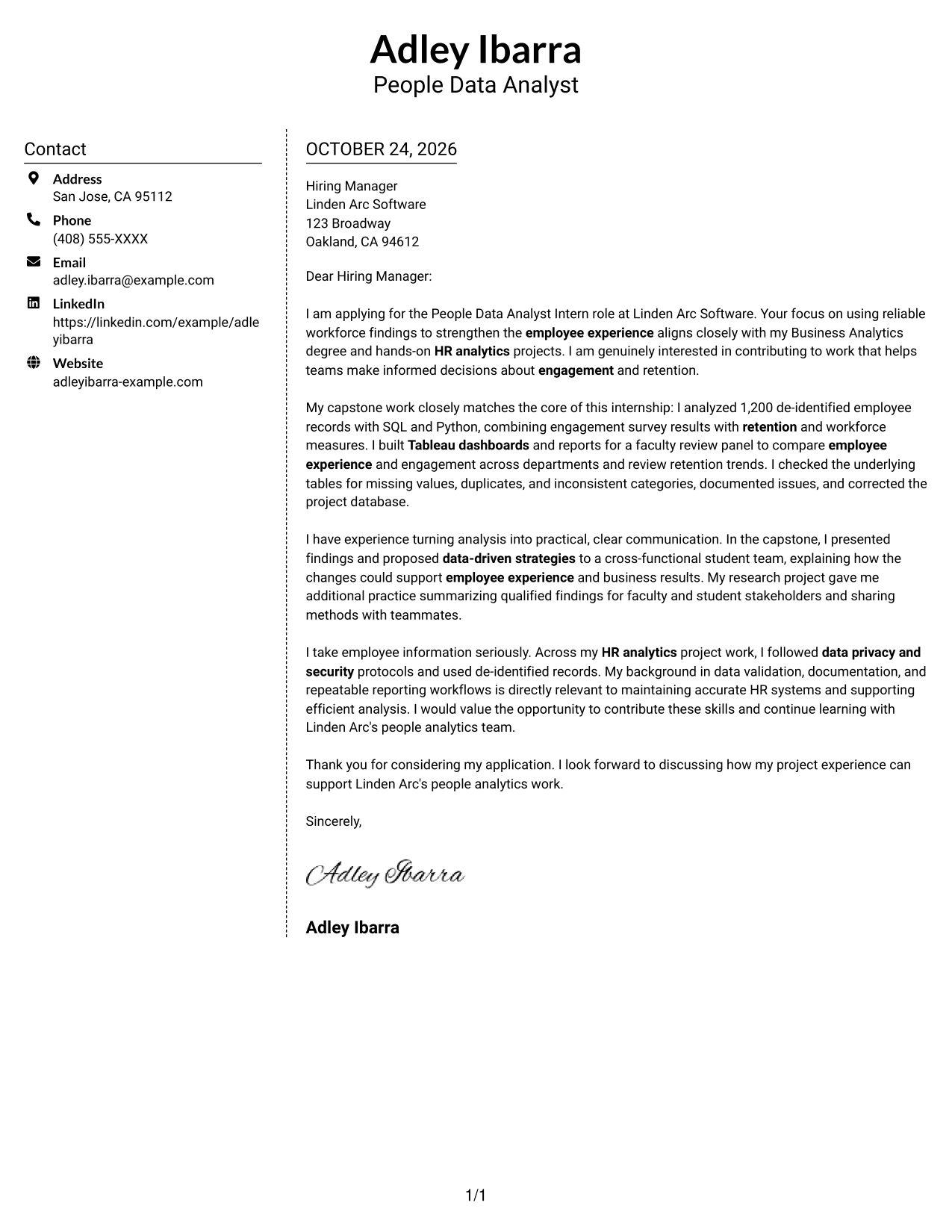 Cover letter example — page 1