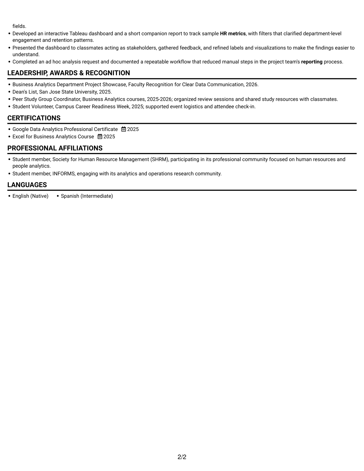 Resume example — page 2