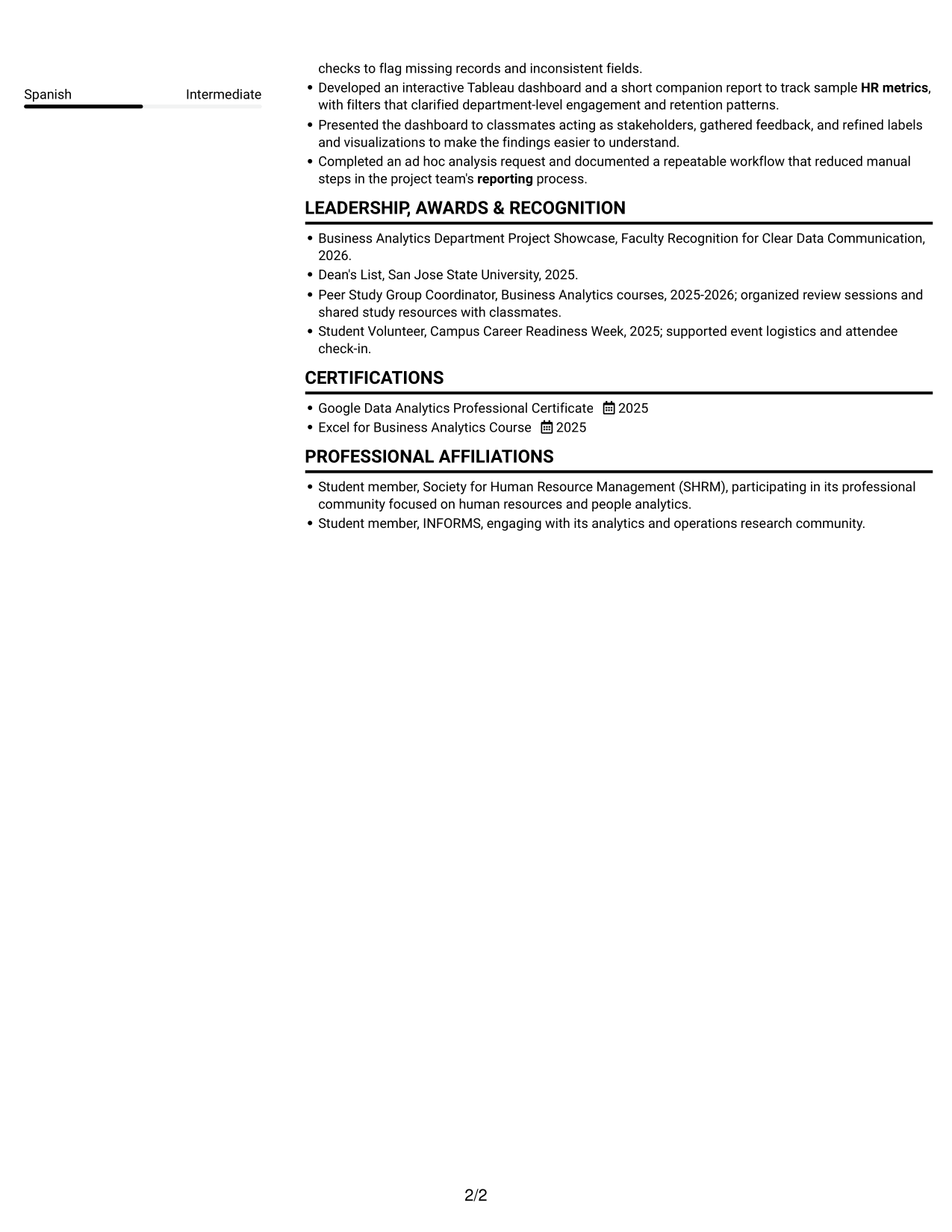 Resume example — page 2