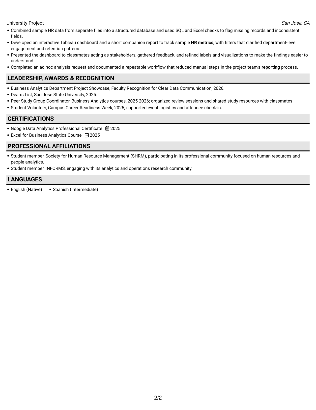 Resume example — page 2