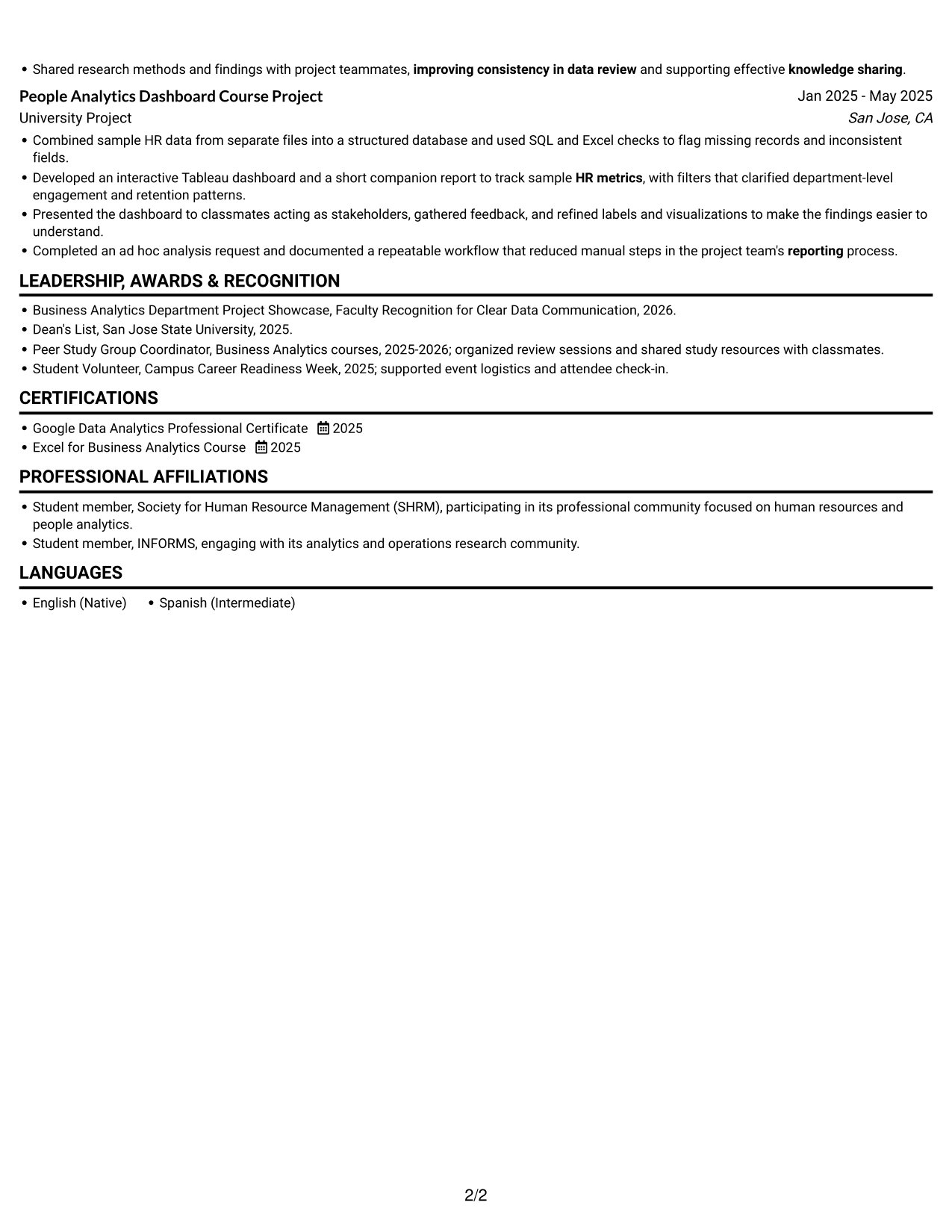 Resume example — page 2
