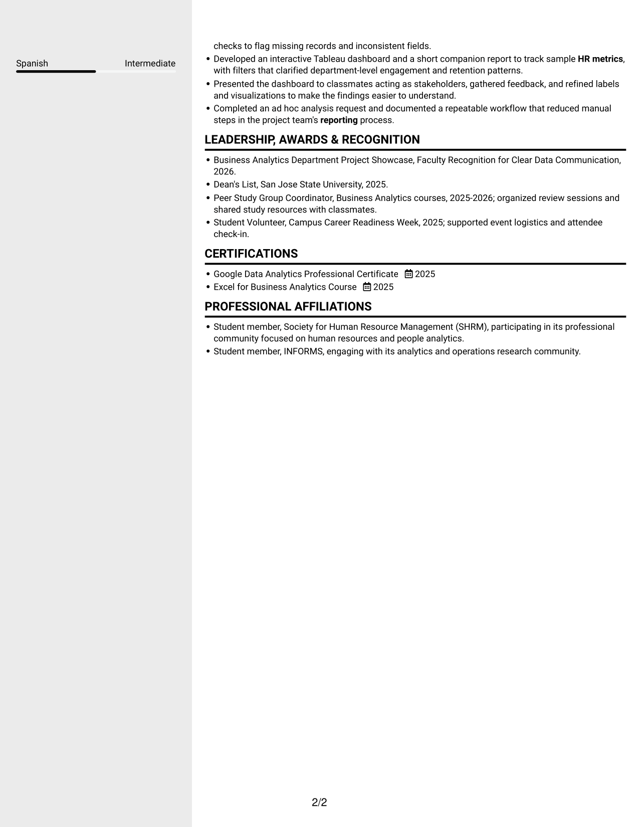 Resume example — page 2