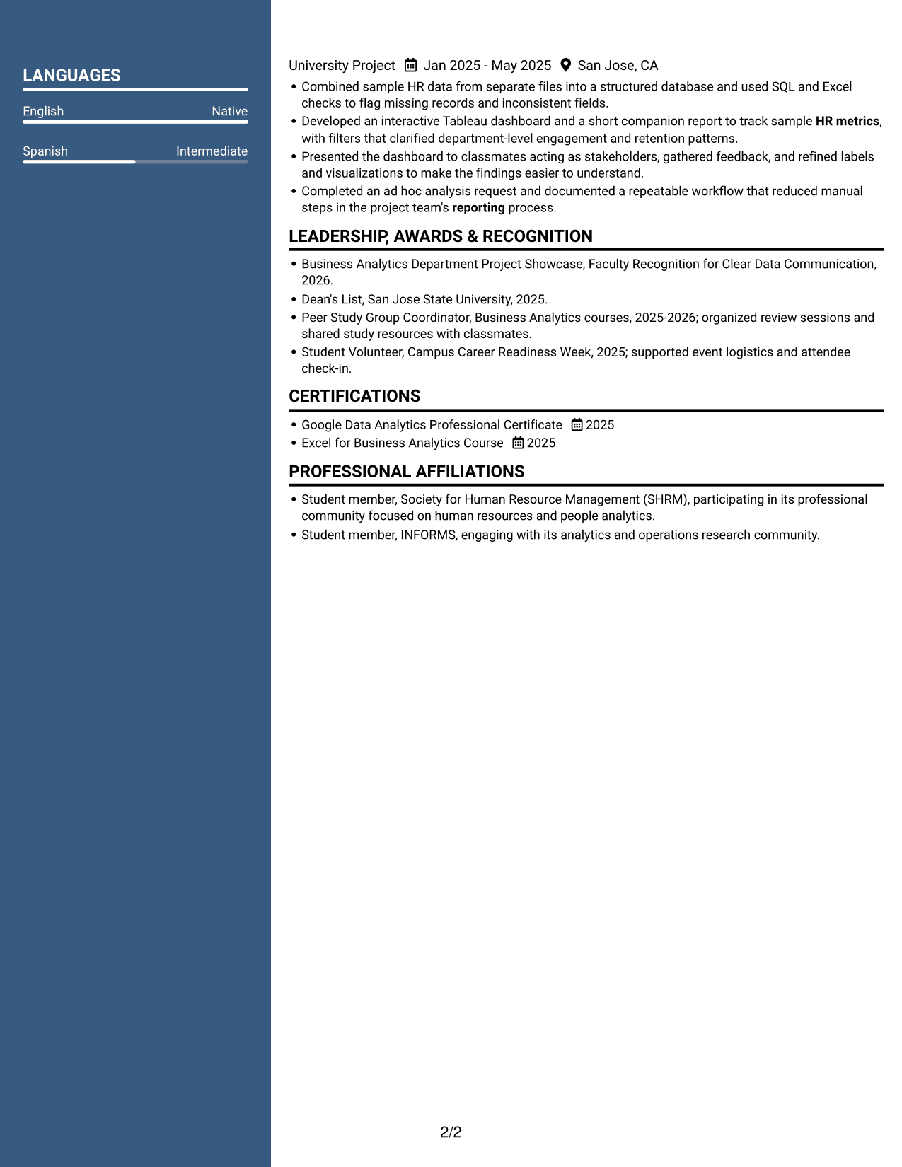Resume example — page 2