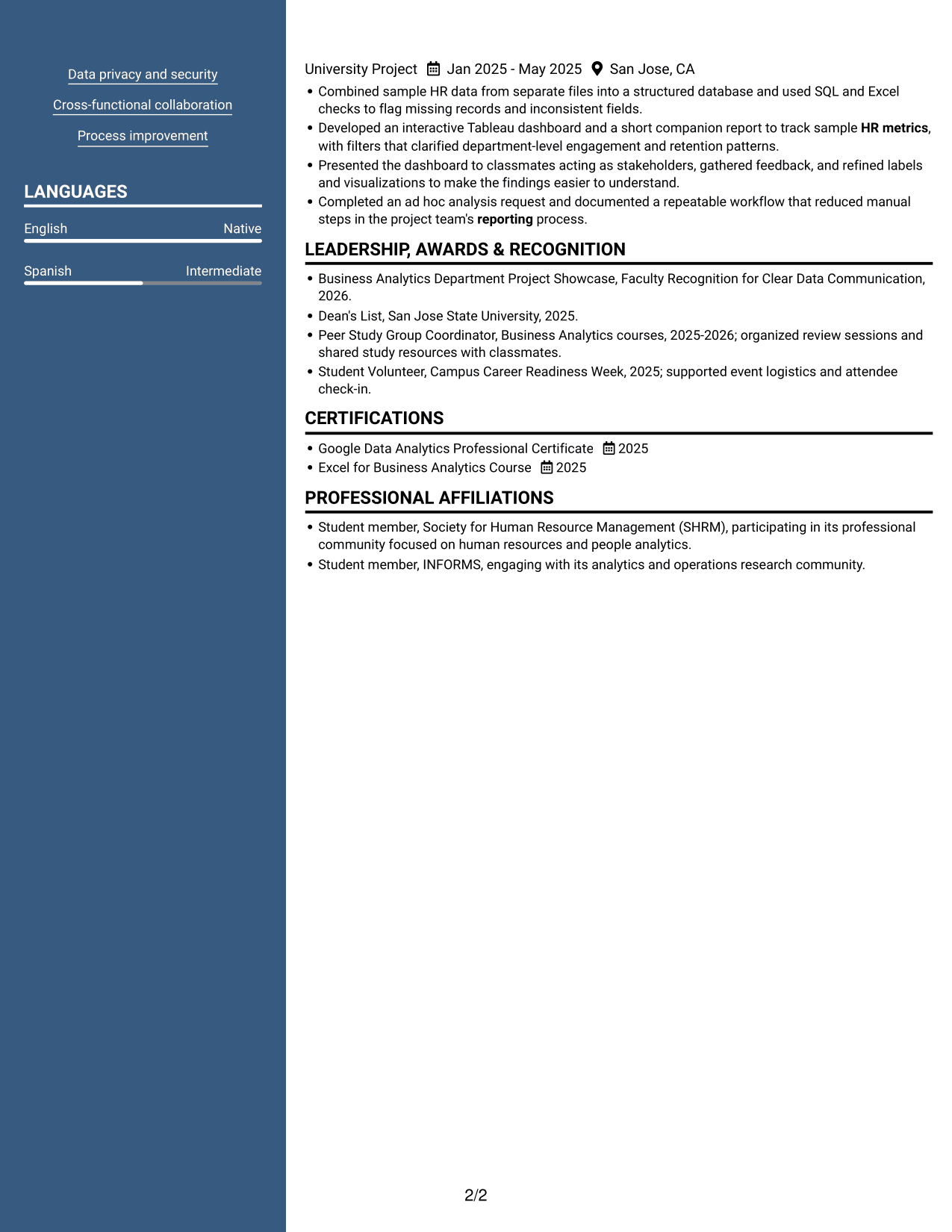 Resume example — page 2