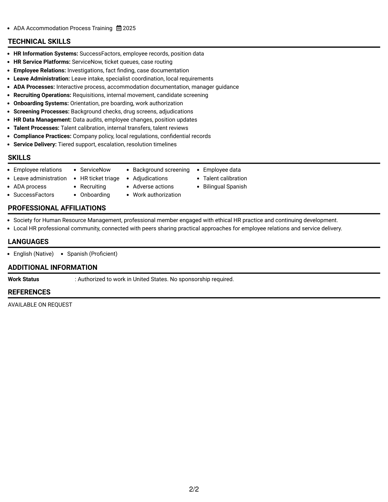 Resume Example Page 2