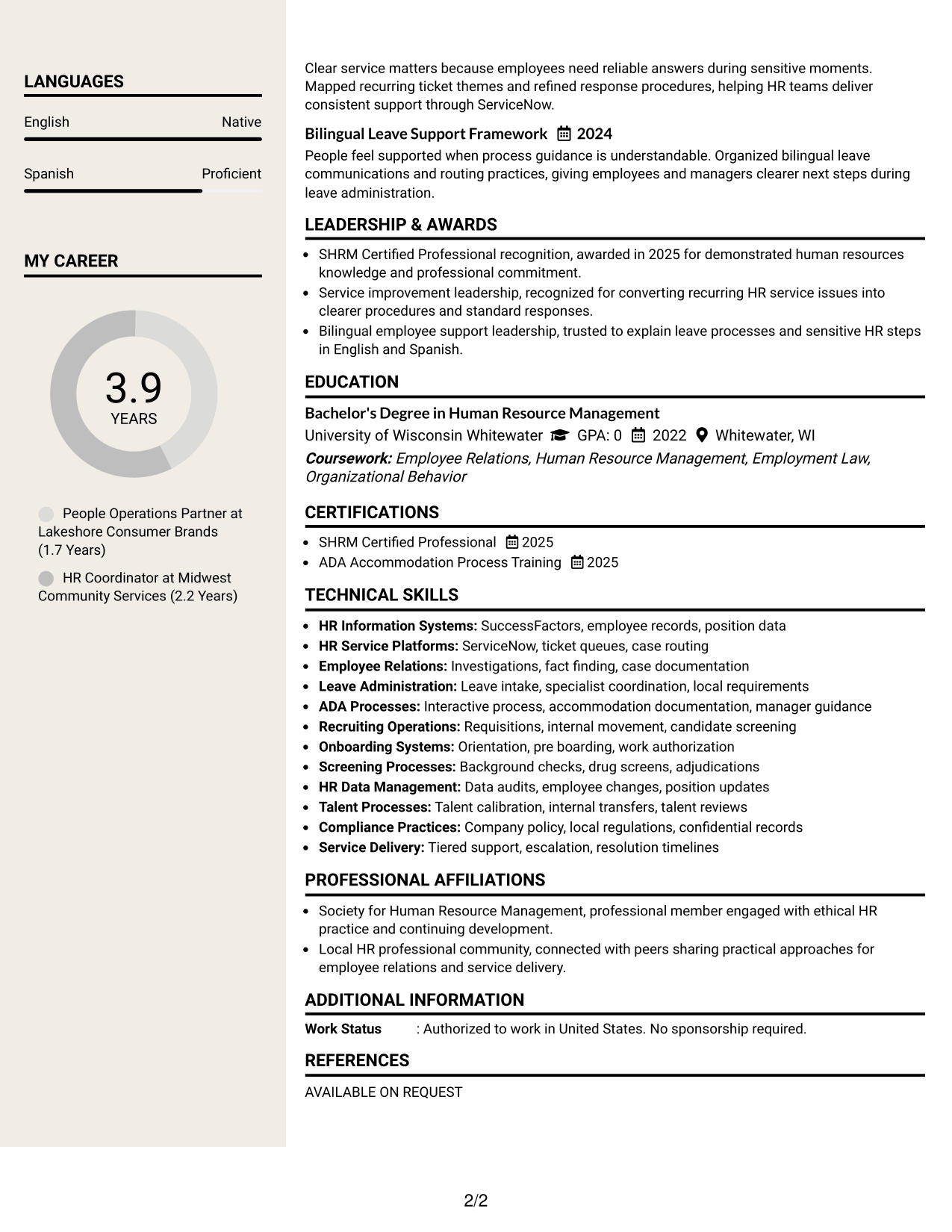 Resume Example Page 2