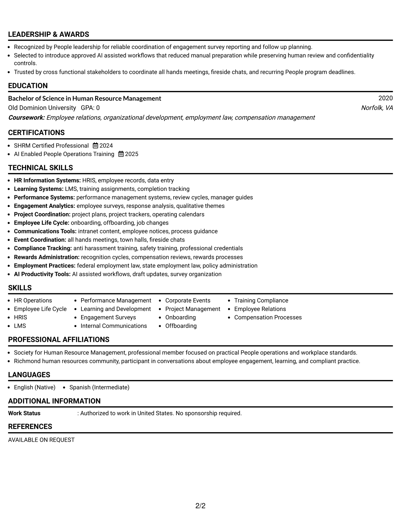 Resume Example Page 2