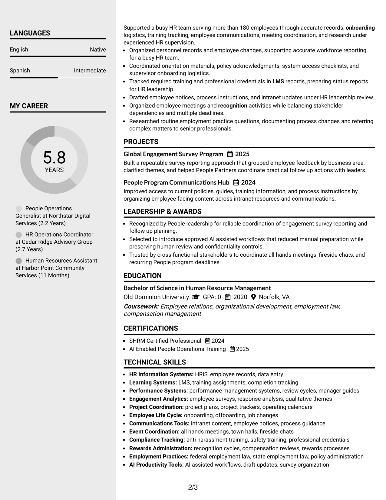Resume Example Page 2