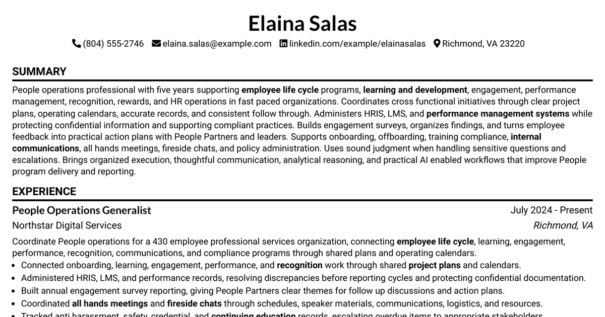 7 People Team Generalist Resume Templates with Example