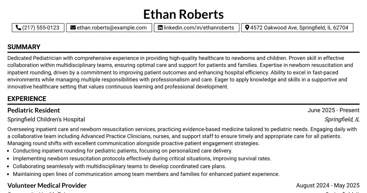 33 Per Diem Pediatrician Resume Templates with Example 2026 (ATS-Optimized)