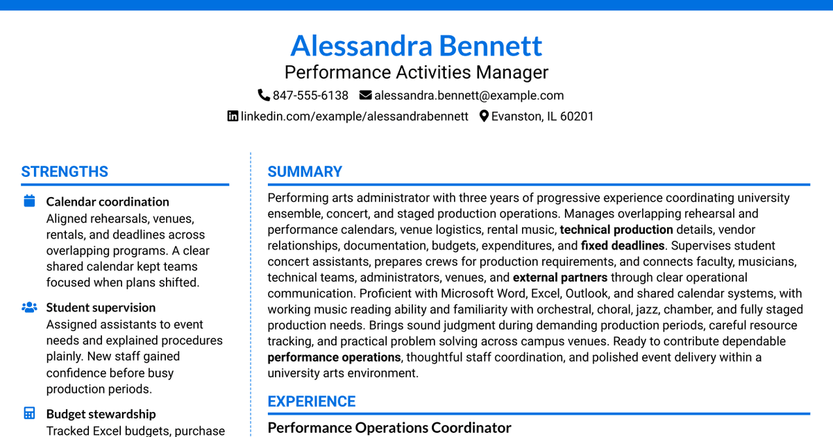 7 Performance Activities Manager Resume Templates with Example