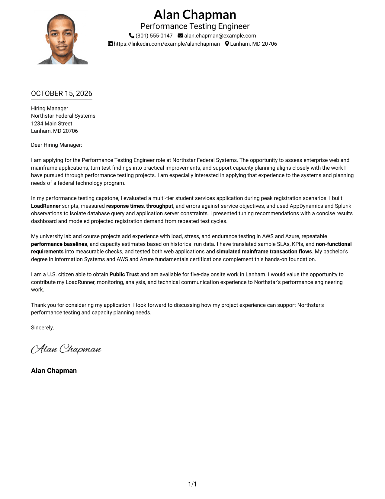 Cover letter example — page 1