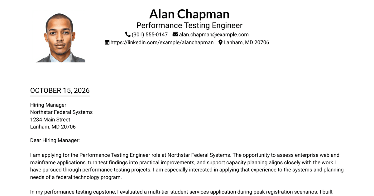 7 Performance Testing Engineer - LoadRunner and Capacity Planning Cover Letter Templates with Example