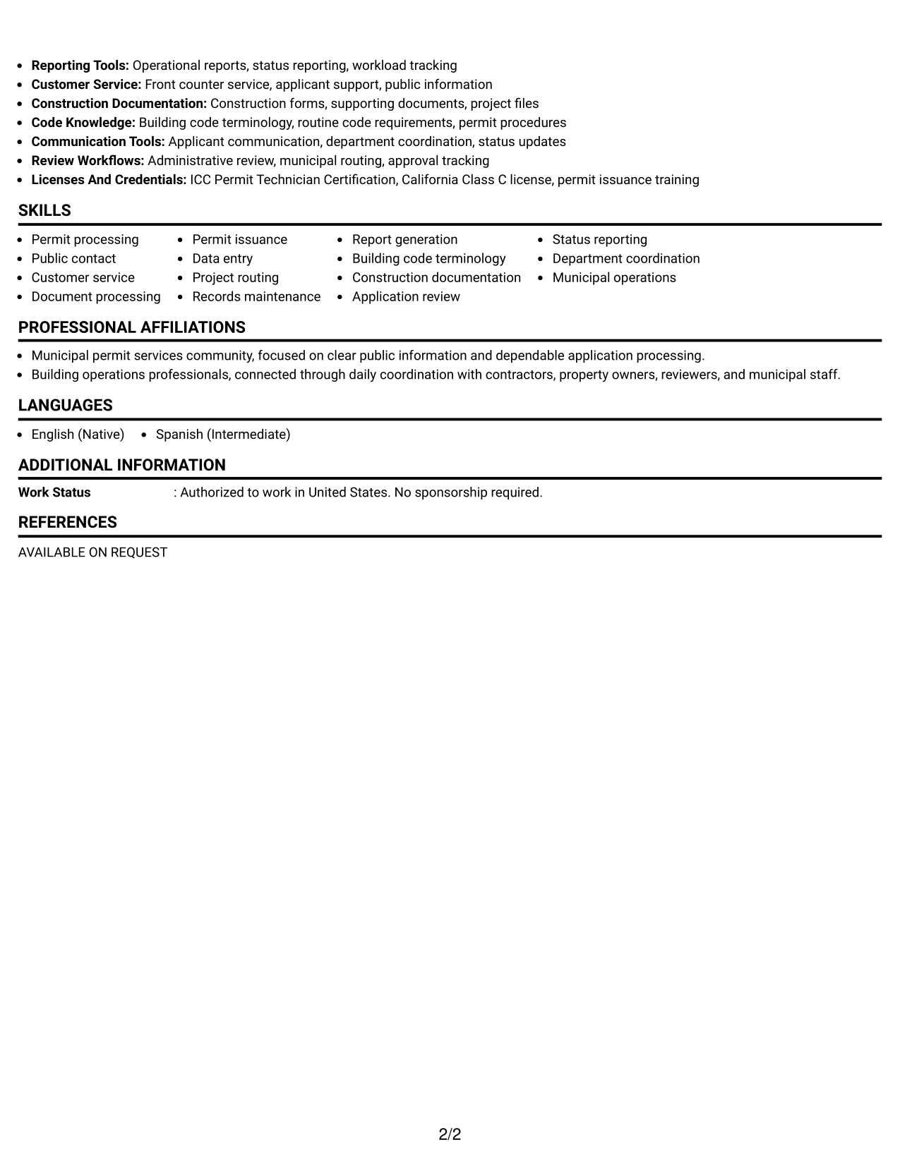 Resume Example Page 2