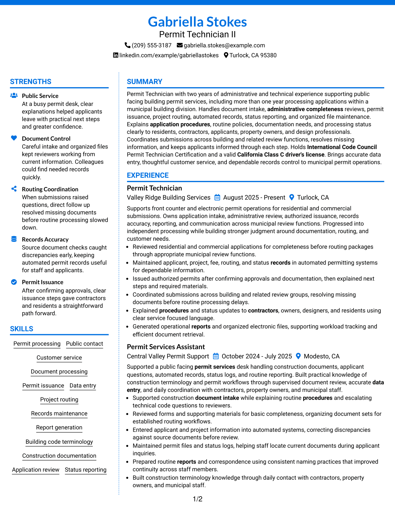 Resume Example Page 1