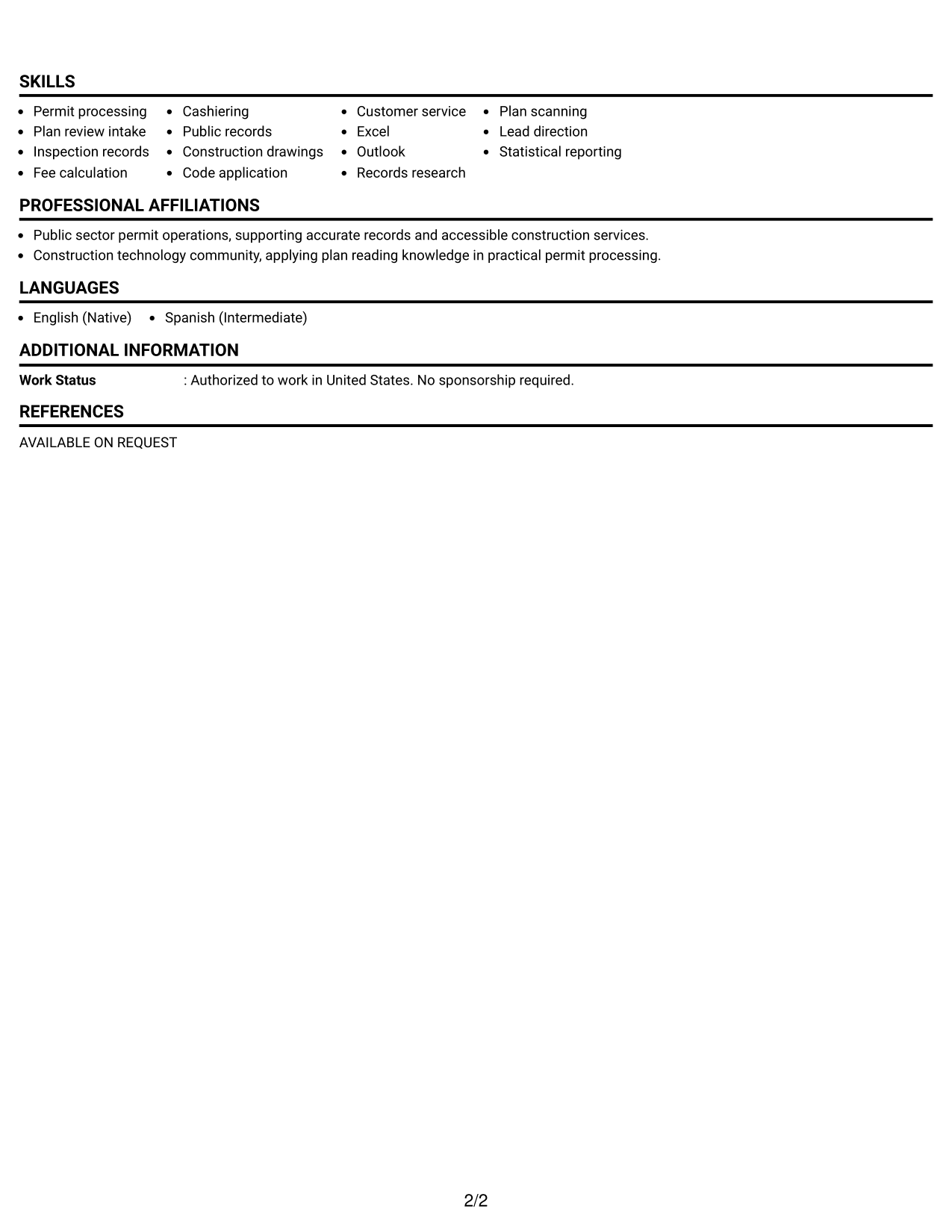 Resume Example Page 2