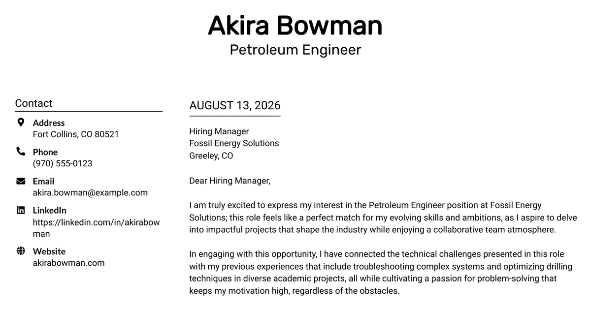 30+ Petroleum Engineer Cover Letter Templates with Example 2026