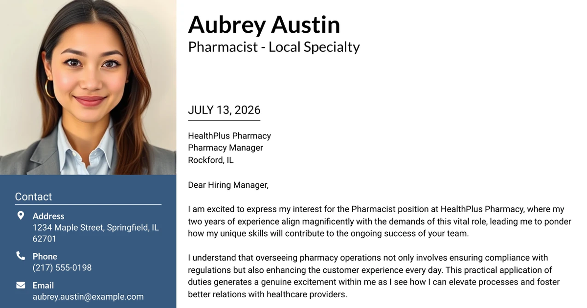 30+ Pharmacist - Local Specialty Cover Letter Templates with Example 2026