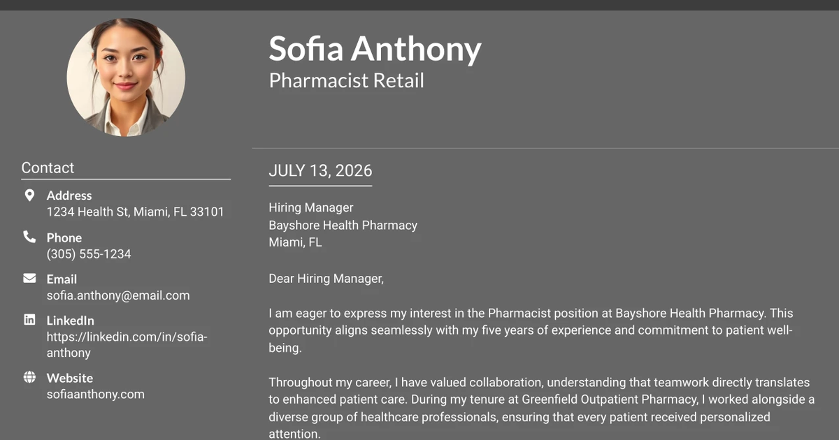 30+ Pharmacist Retail Cover Letter Templates with Example 2026
