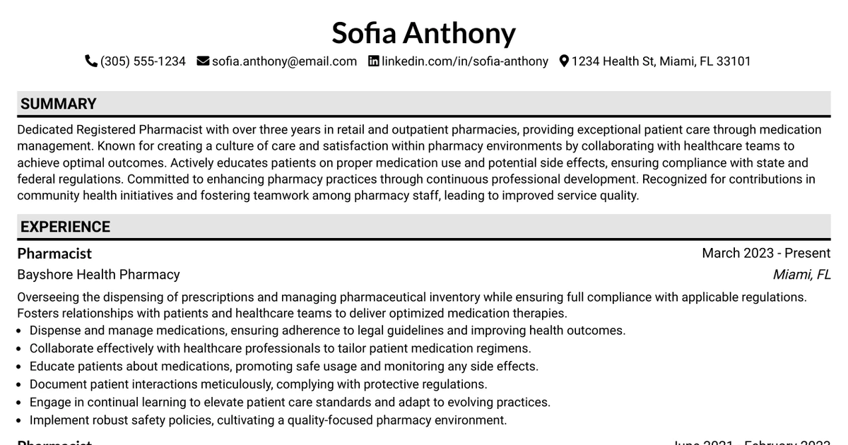 33 Pharmacist Retail Resume Templates with Example 2026 (ATS-Optimized)