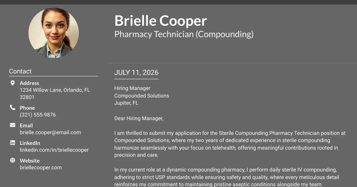 30+ Pharmacy Technician (Compounding) Cover Letter Templates with Example 2026