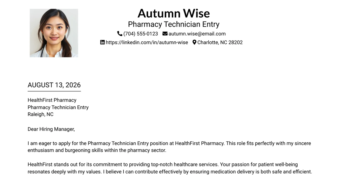 30+ Pharmacy Technician Entry Cover Letter Templates with Example 2026