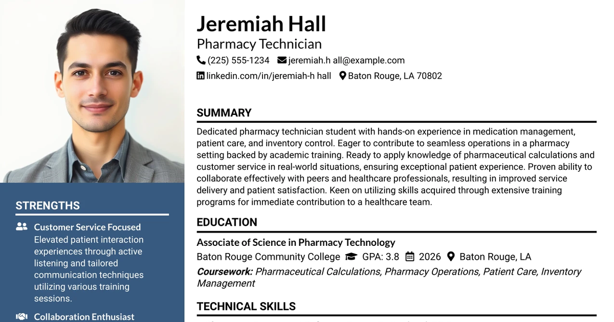33 Pharmacy Technician - Entry Level Training Program Resume Templates with Example 2026 (ATS-Optimized)