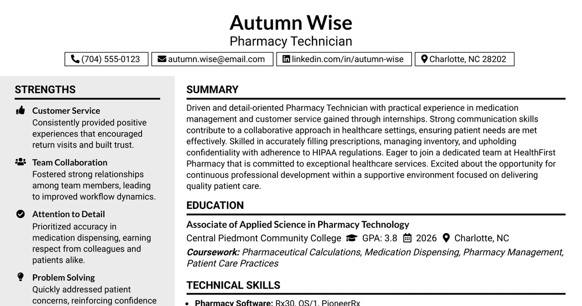 33 Pharmacy Technician Entry Resume Templates with Example 2026 (ATS-Optimized)