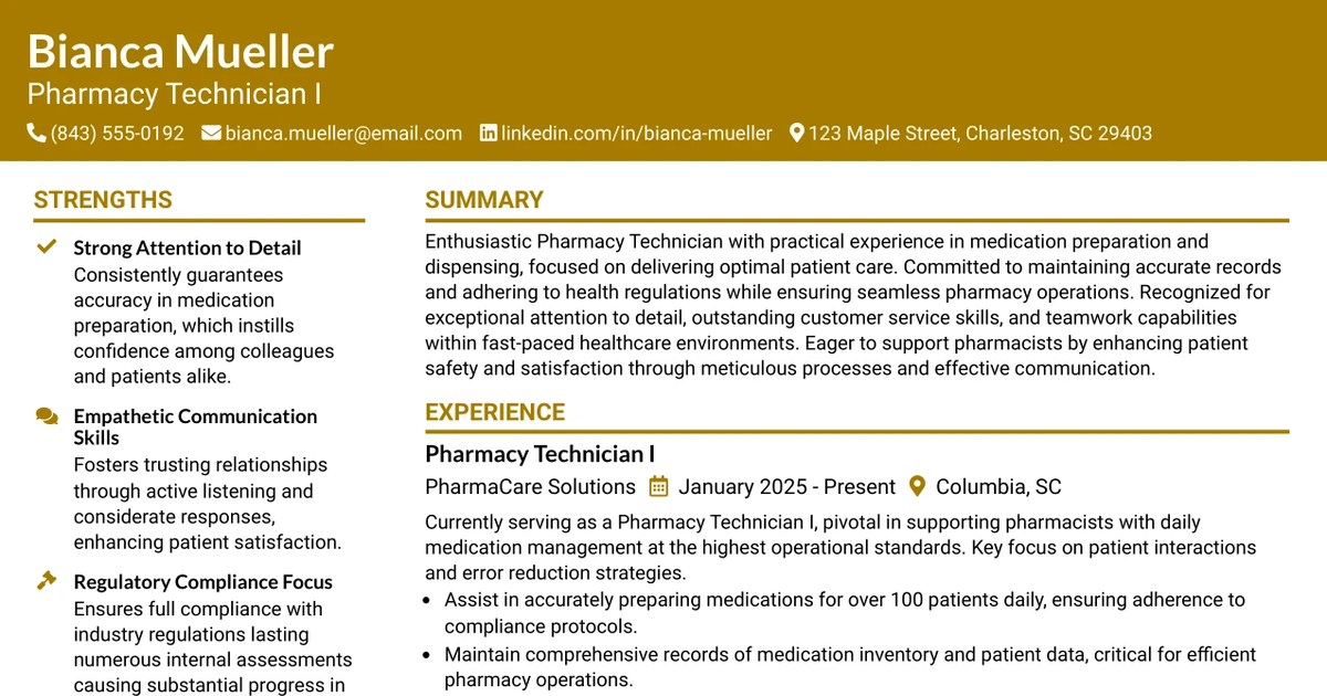 33 Pharmacy Technician I Resume Templates with Example 2026 (ATS-Optimized)