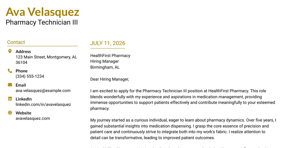 30+ Pharmacy Technician III Cover Letter Templates with Example 2026