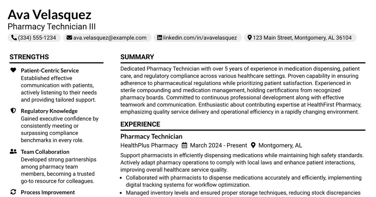 33 Pharmacy Technician III Resume Templates with Example 2026 (ATS-Optimized)