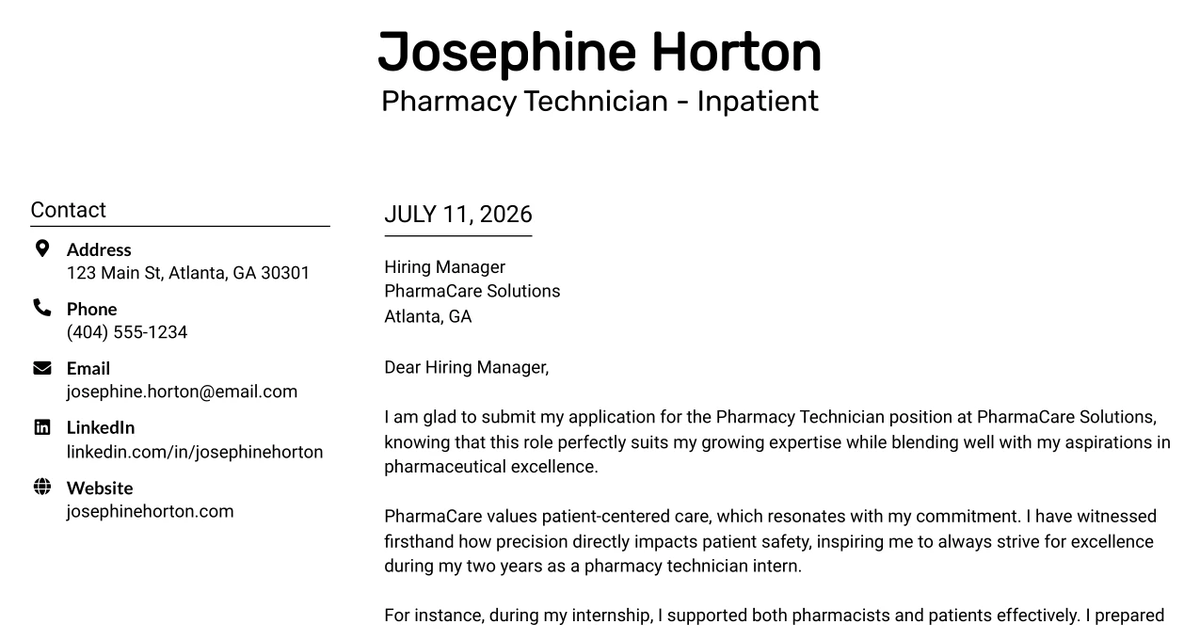 30+ Pharmacy Technician - Inpatient Cover Letter Templates with Example 2026