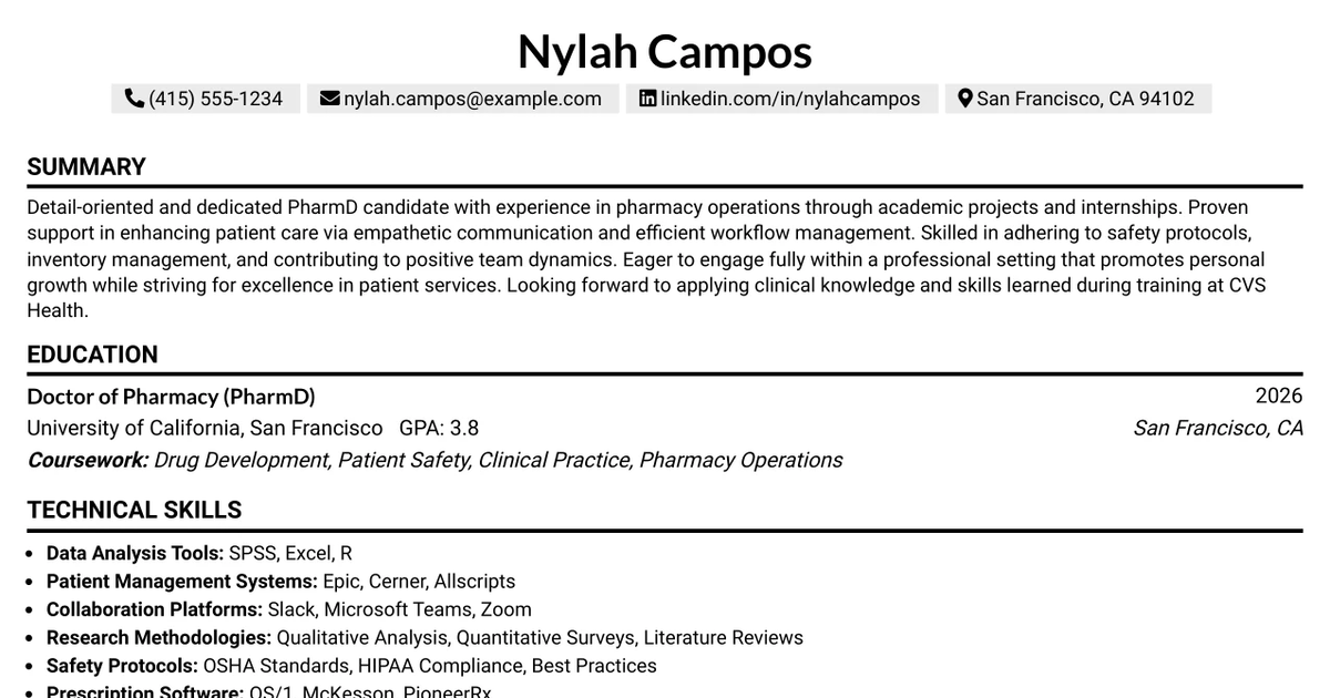 33 Pharmacy Technician Intern Resume Templates with Example 2026 (ATS-Optimized)