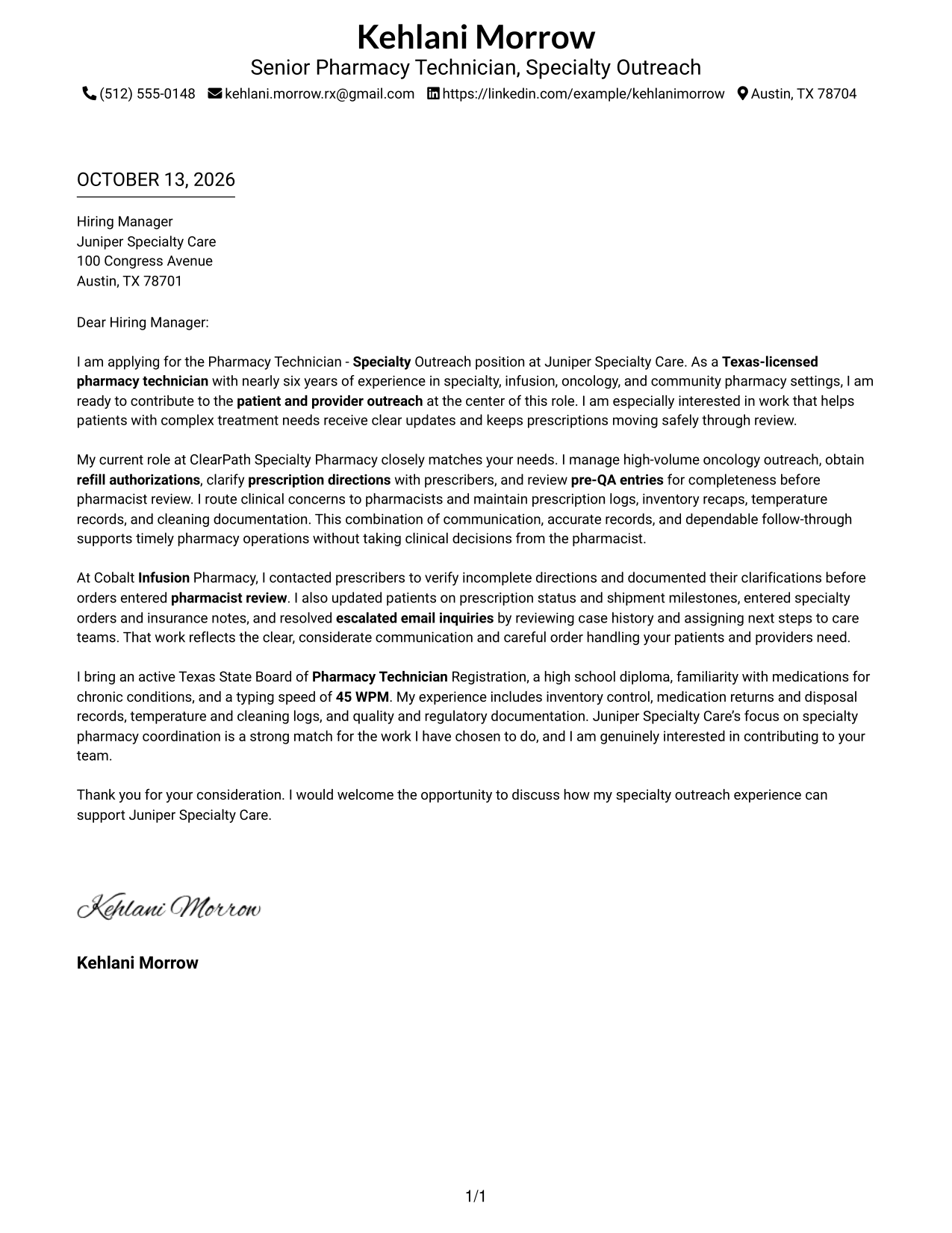 Cover Letter Example Page 1