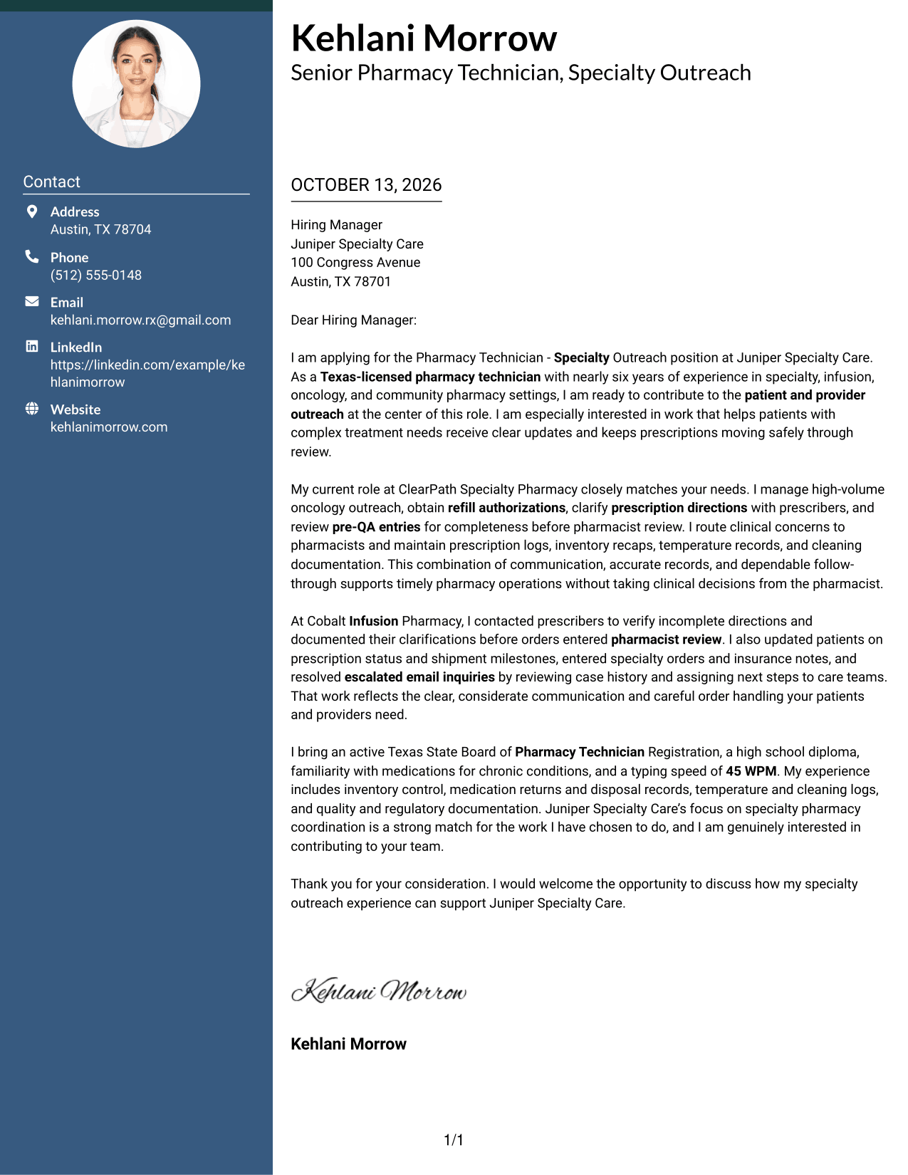 Cover Letter Example Page 1