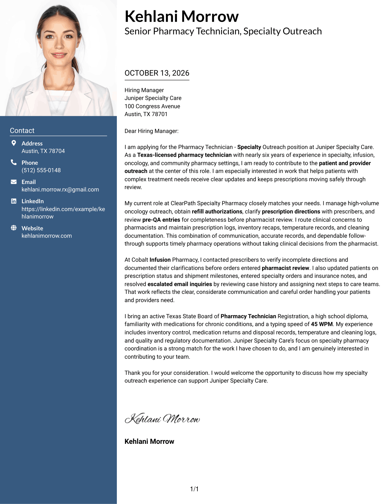 Cover Letter Example Page 1