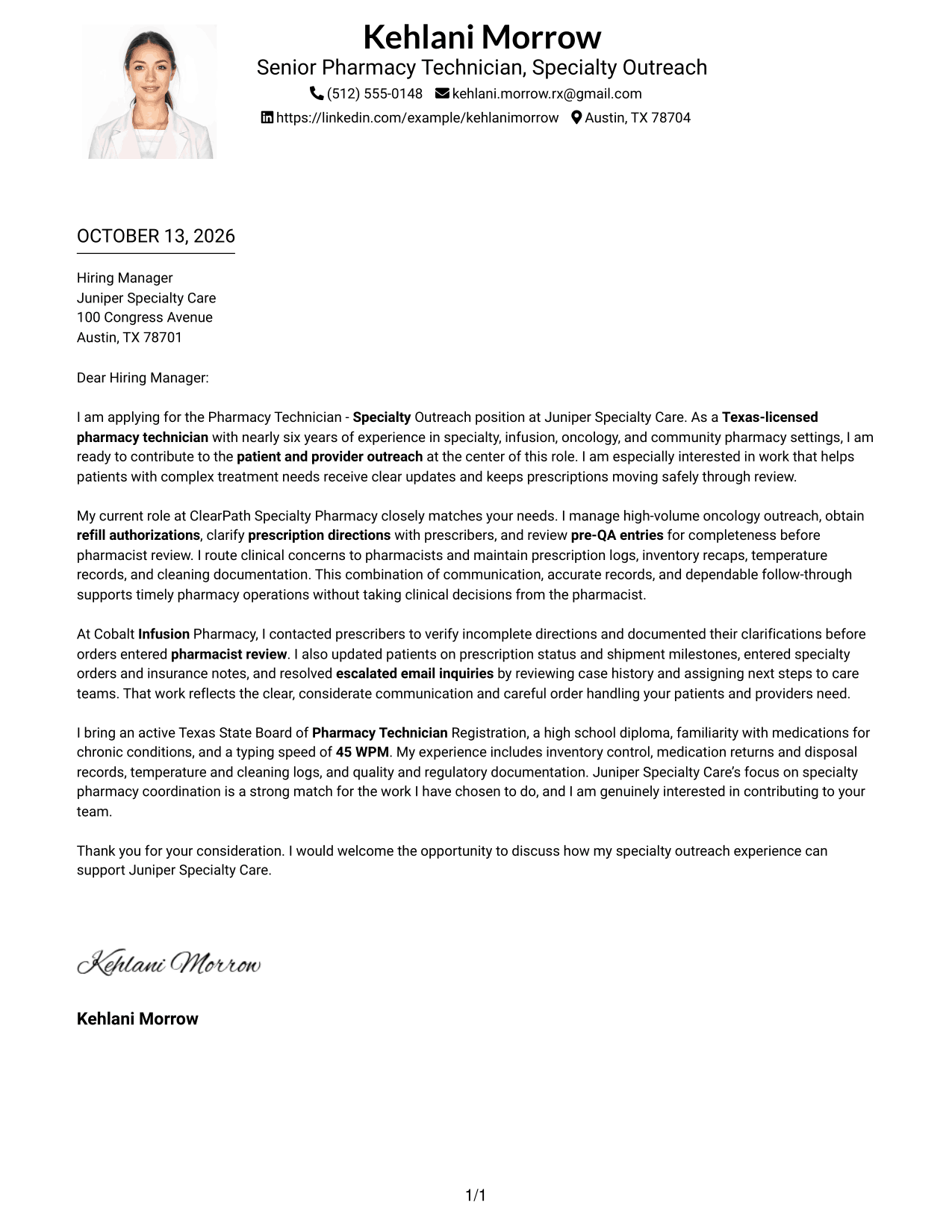 Cover Letter Example Page 1