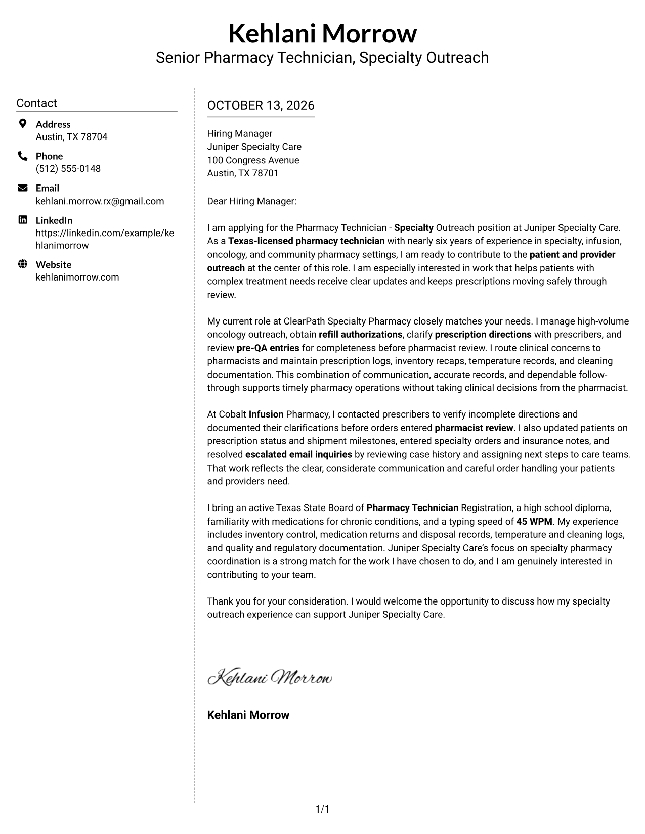 Cover Letter Example Page 1