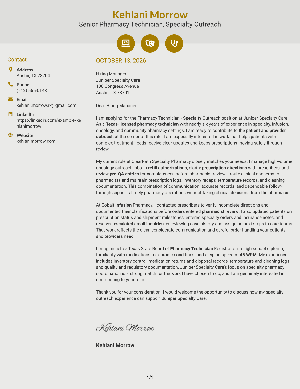 Cover Letter Example Page 1
