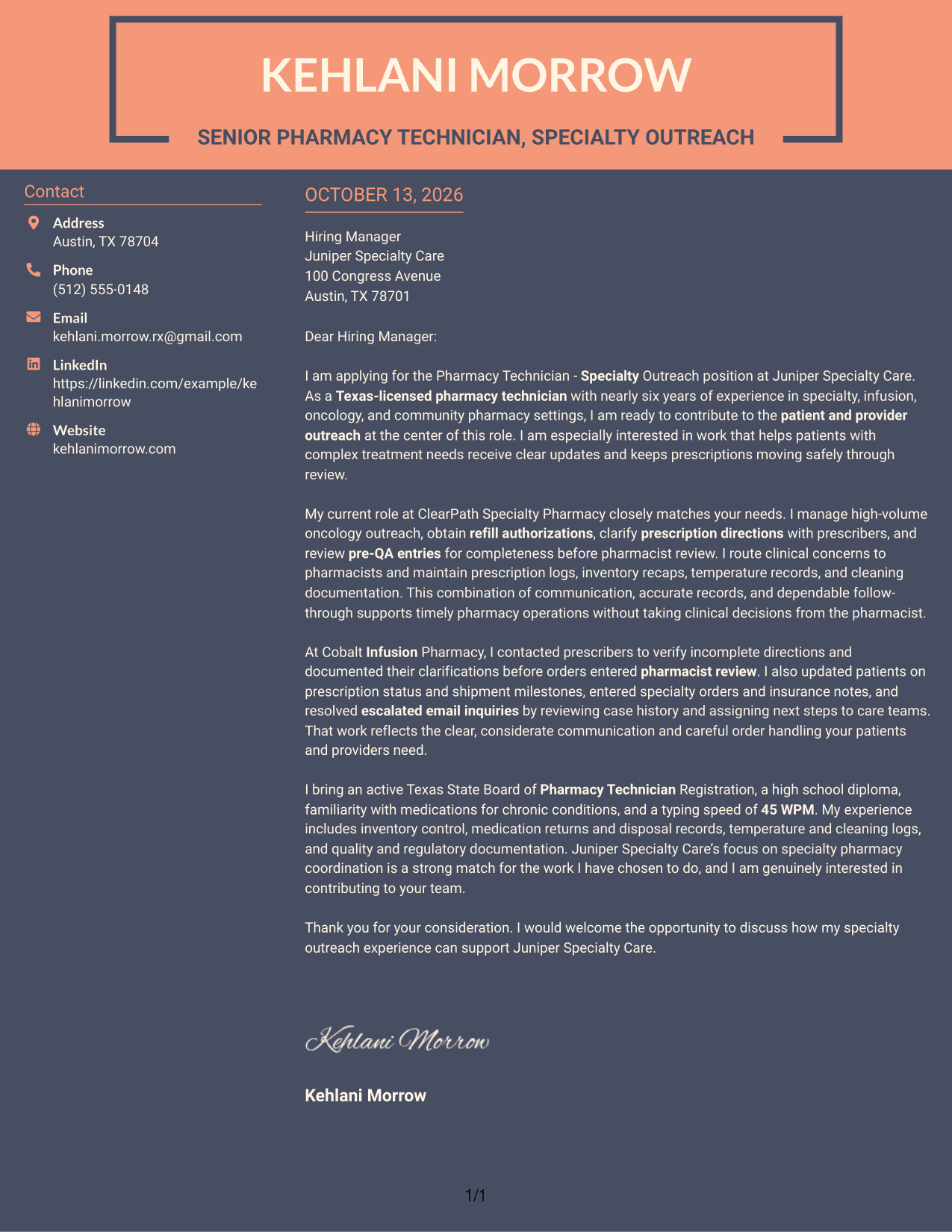 Cover Letter Example Page 1