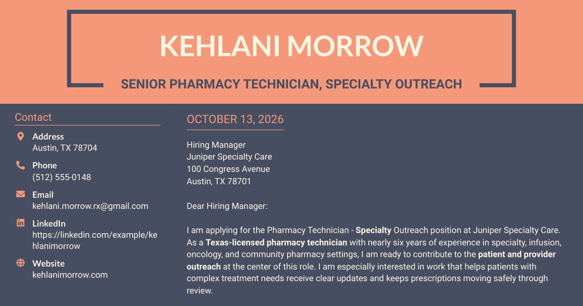 7 Pharmacy Technician - Specialty Outreach Cover Letter Templates with Example