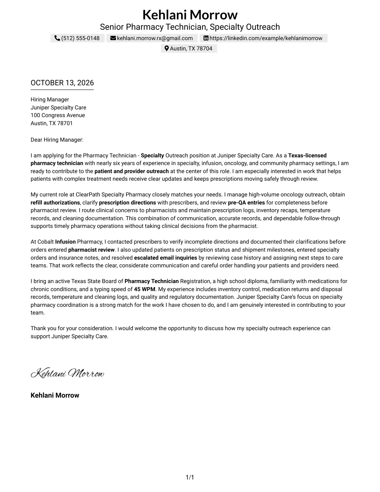 Text/Fang Style Cover Letter Preview