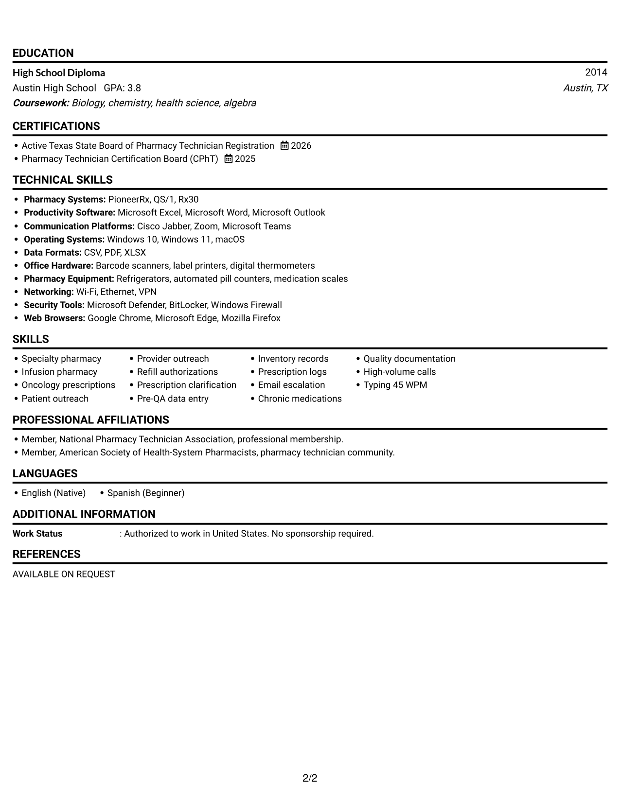 Resume Example Page 2