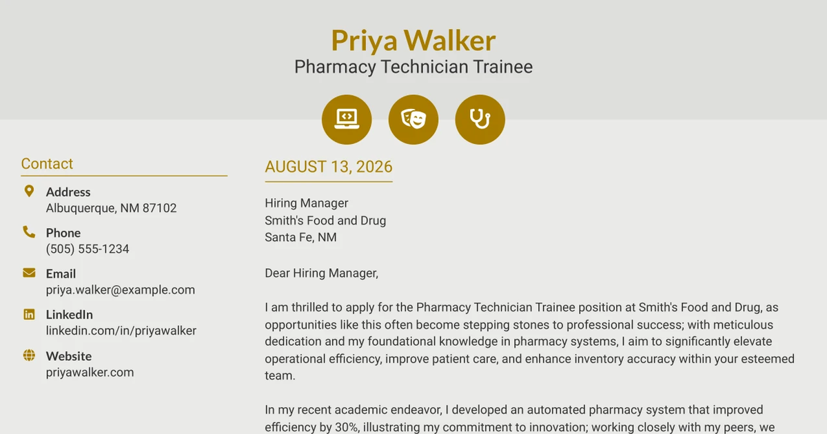 30+ Pharmacy Technician Trainee Cover Letter Templates with Example 2026